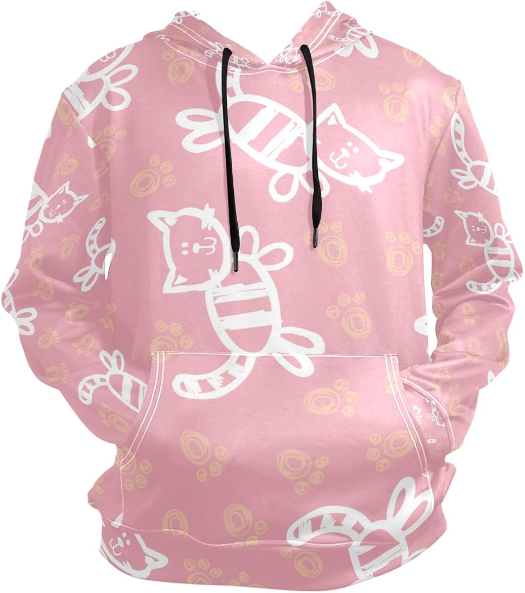 Cute Pink Cat Kitty Hoodie 3D Sweatshirts Hooded Kangaroo