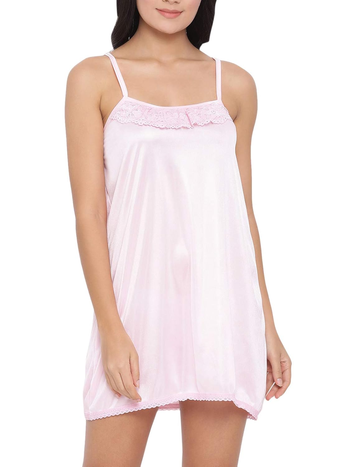 Buy Clovia Women's Satin Babydoll with Lace (NS1274P22_Pink_M) at Amazon.in