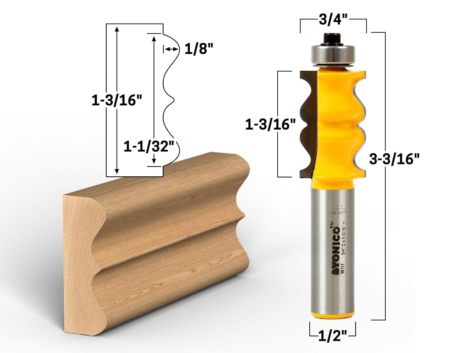 Yonico 16192 Large Elegant Picture Frame Molding Router Bit 1/2Inch