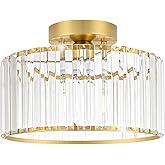 Crystal Ceiling Light Fixture, Modern Semi Flush Mount Ceiling Light, Gold Hallway Lighting Fixtures Chandelier for Kitchen, 