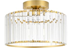 LXYBCCE Crystal Ceiling Light Fixture, Modern Semi Flush Mount Ceiling Light, Gold Hallway Lighting Fixtures Chandelier for Kitchen, Close To Ceiling Light Fixtures for Entryway Bedroom, 1-Light, 11Inch