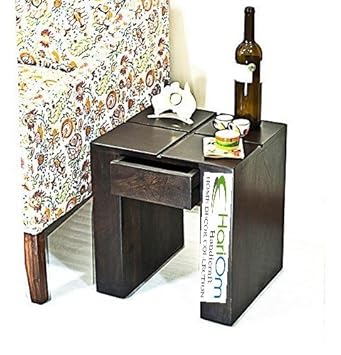 Hariom Handicraft Bedside Table for Bedroom, End Table, with 1 Drawer Storage, Dark Walnut