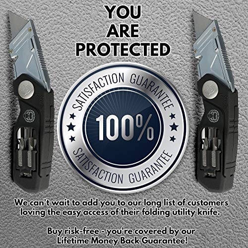 Folding Utility Knife, Box Cutter W/Screwdriver & Bits Wire Stripper Tool, Quick Release Replaceable Blades & Safe Lock, Heavy Duty with Belt Clip, Easy Pocket Storage W/Refills