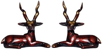 ELITE Brass Statue/Idol of Deer for Display, Luxury Handcrafted, Antique Item (Set of 2), Product Dimensions (LxBxH - 3.5 x 1.25 x 3.5) Inches, Weight - 480 GMS by Crafthut