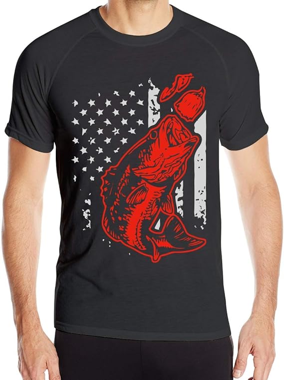 Amazon バス釣りルアーとアメリカ国旗メンズ半袖シャツクイックドライトレーニングティー Tシャツ カットソー 通販
