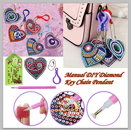 DIY Key Chains Diamond Painting by Numbers Kits, Full Drill Rhinestone Mosaic Making Christmas Decorative for Art Craft Key Ring Phone Charm Bag Decor (5 Pack) (Love Heart) - Thumbnail 4