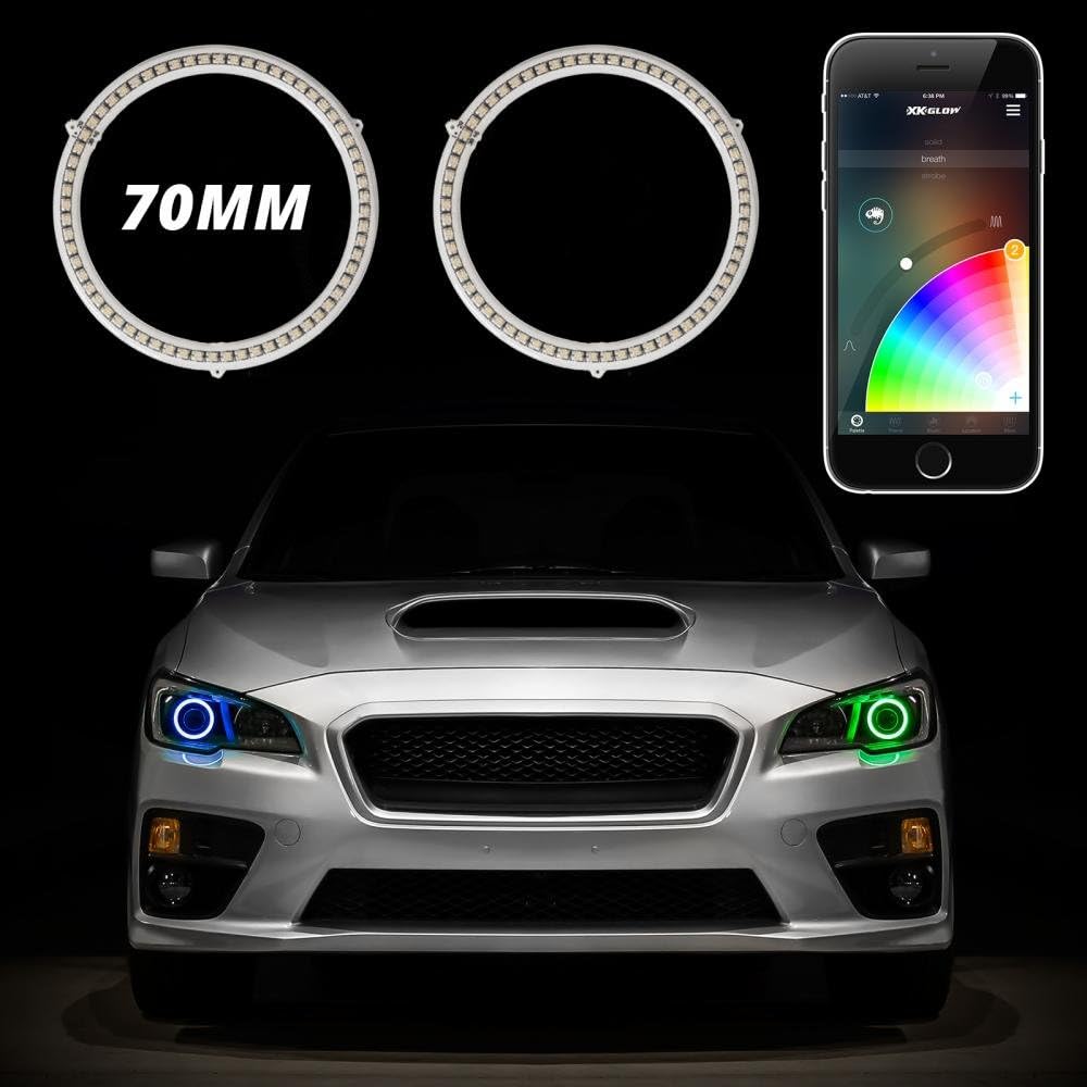 70mm Xkchrome RGB Switchback Halos Bluetooth App Control Multi-color with White DRL Mode and Amber Turn Signal