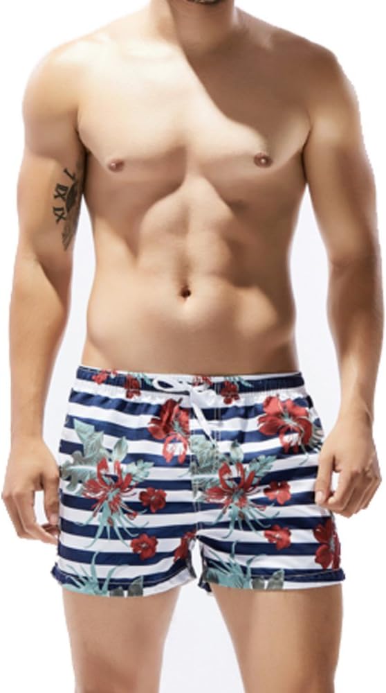 Caidi Men's Sexy Swimwear Shorts Surf Swimsuit Swim Trunks Quick Dry Lightweight Short (L, White)