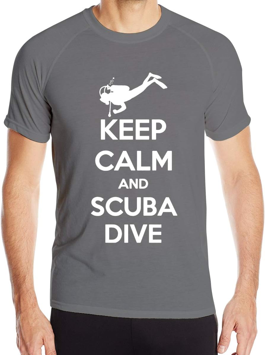 Keep Calm And Scuba Dive Diving Mens Dry-Fit Moisture Wicking Active Athletic Performance Crew T-Shirt Black