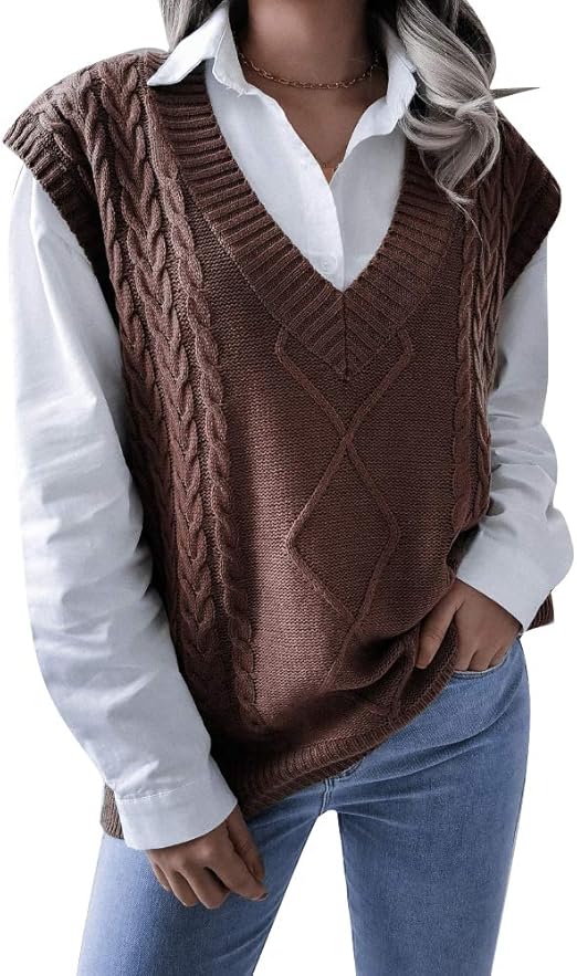 LIAWEI [Modèle de printemps 2021 Pull sans manches en tricot à col en V pour femme Couleur unie