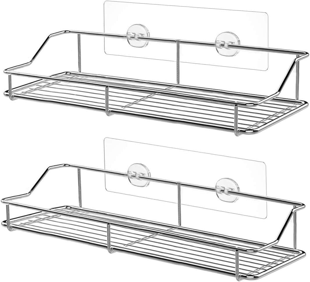 SMARTAKE 2-Pack Shower Caddy, Wall Mounted Rustproof Bathroom Shelf with Adhesive, No Drilling Strong Shower Racks, Stainless Steel Storage Organizers for Kitchen Toilet Dorm (13 Inches), Silver