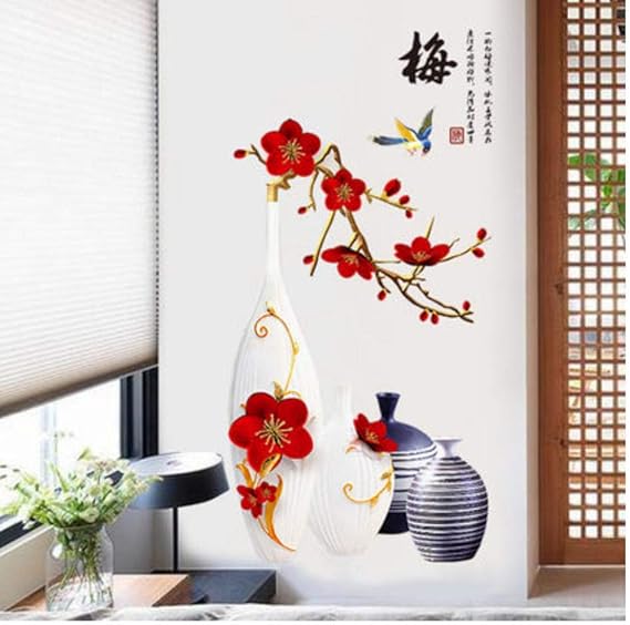DFERT Estilo chino Ciruela Flor Etiqueta de la pared Sala de estar Baño