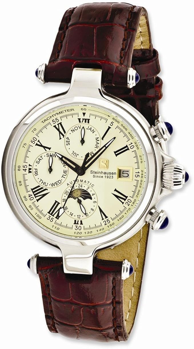 Mens Ivory Dial Leather Band Automatic Watch by Steinhausen