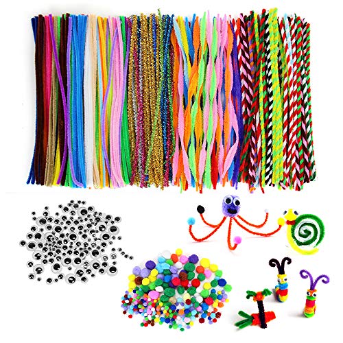 N&T NIETING 950 Pieces Pipe Cleaners Set with Different Style Pipe Cleaners, 3 Size Self-Adhesive Wiggle Googly Eyes, Pony Beads for Craft DIY Art Supplies (950Pcs)