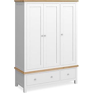 Roseland Furniture Cornish White Triple Wardrobe 3 Door Painted