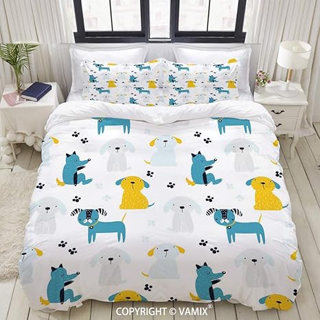 Amazon Vamix 布団カバー シングル 3点セット シームレスパターン面白い犬子供かわいい ベッド用 掛け布団 枕 カバー 洋式 和式兼用 クィーン 190 X 210cm 寝具カバーセット オンライン通販