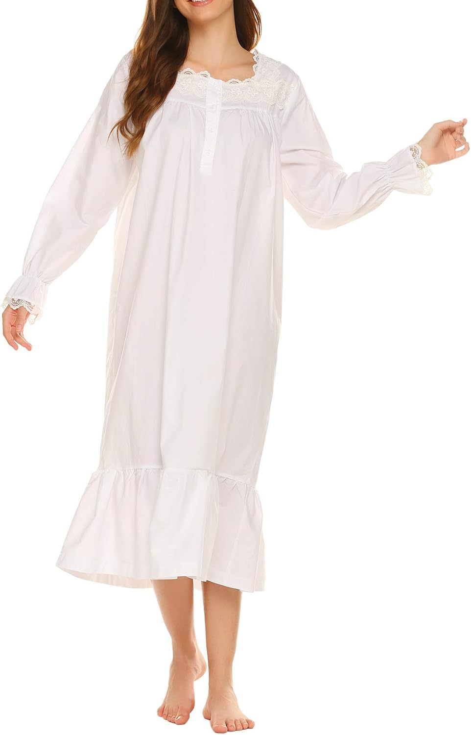 Ekouaer Sleepwear Victorian Nightgown Cotton Sleepshirt Long Sleeve Pajama Dress Vintage Loungewear for Women at  Women’s Clothing store