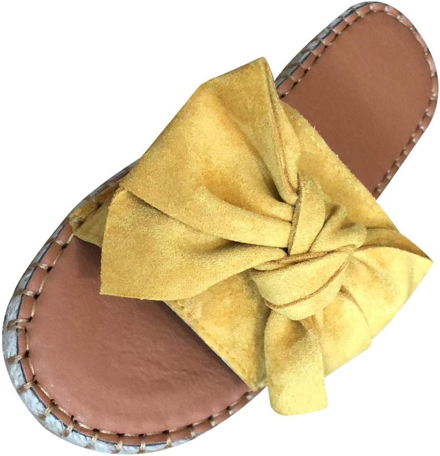 Women Bow Sliders Ladies Elegent Slippers Flat Wide Fitting Sandals for Girls Outdoor/Indoor Flip Flops Toe Post Slip On Sandals Flat Cushioned Beach Sandals by LILICAT