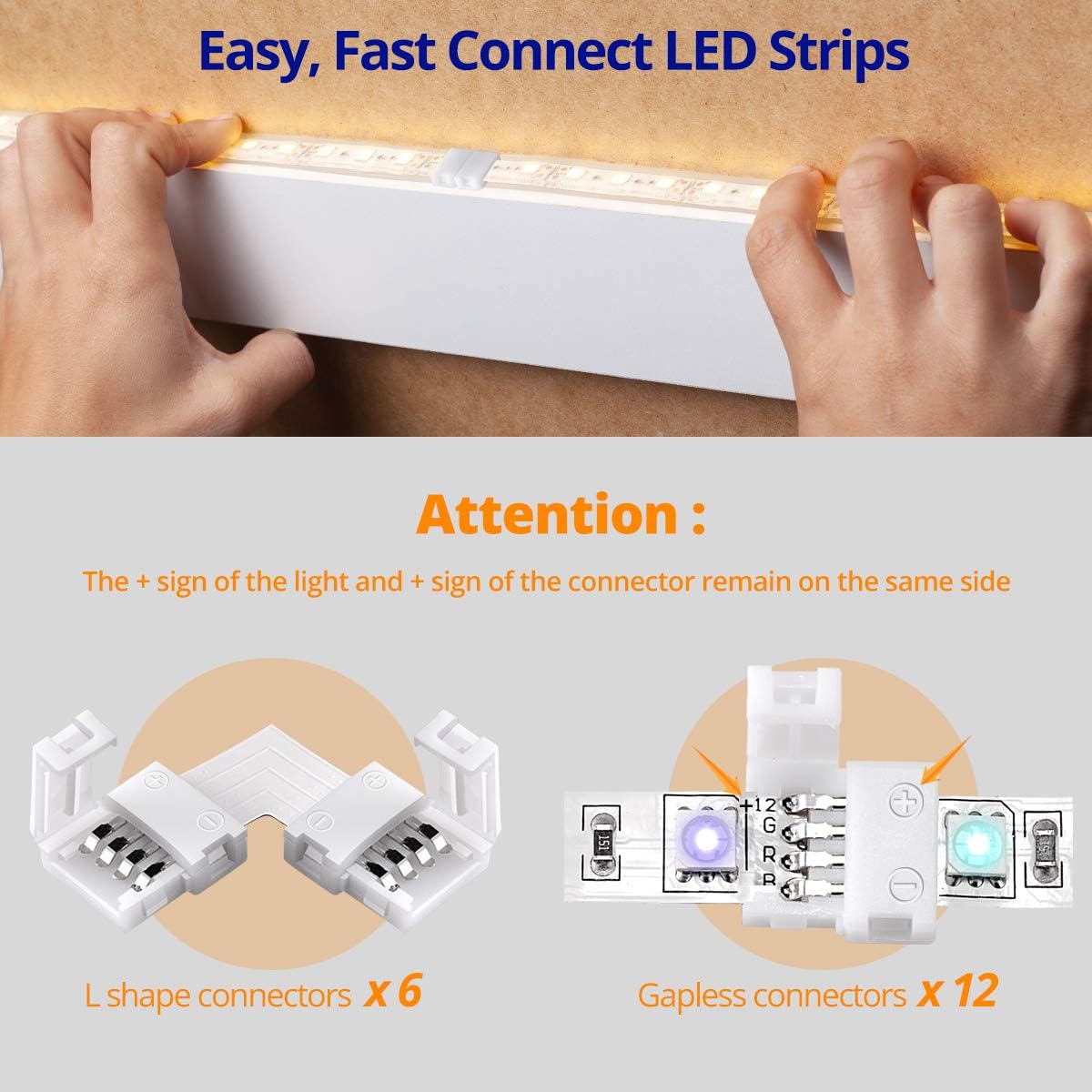 LED Light Strip Connectors, 10mm Unwired 4 Pin RGB LED Lights Connectors kit, 12 Gapless Connectors, 6 L Shape Connectors for SMD 5050 Multicolor LED Strip 12V-24V with 20 Wire Clips, Open Tool: Home Improvement