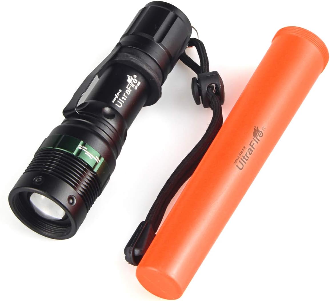 UltraFire 2pc 11-Inch Signal Traffic Wand Safty LED Flashlight 250 Lumen, Red Flashing Mode, Wrist Strap Lanyard, Side Clip, Orange Finish for Kids Outdoor Camping - - 