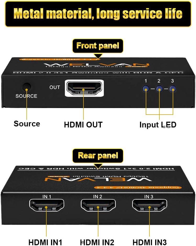 3x1 HDMI Switch HDMI 2.0 Switcher 4K 60Hz 3D HDR 3 in 1 Out HDMI Selector Box HDMI Splitter HDMI Adapter for TV 3 Port HDMI Hub Converter for Xbox PS4pro Roku HDTV: Electronics