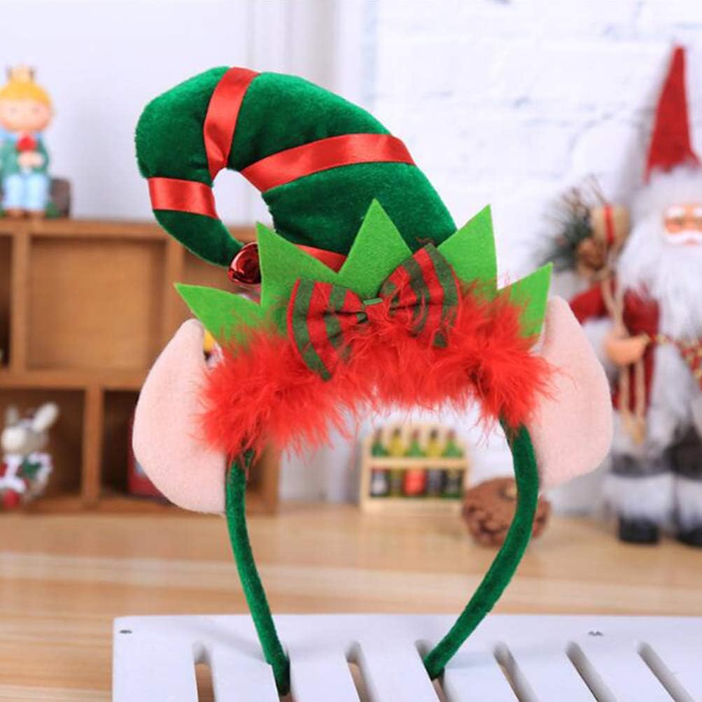 Lurrose Santa Hat Headband 2pcs Christmas Headband Hat Hair Hoop Cute Ear Hairband s with Jingle Bells Feather for Santa Party Carnival Christmas - Image 5