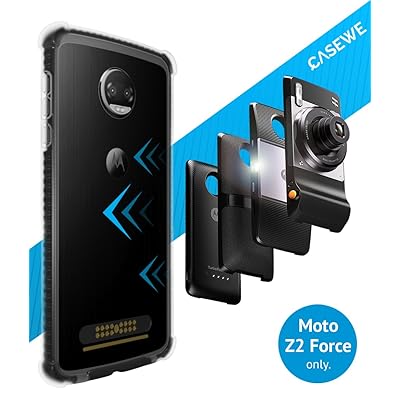 CaseWe - Motorola Moto Z2 Force Protective Bumper Case Cover/Compatible with Moto Mods - Clear &amp; Matte Black