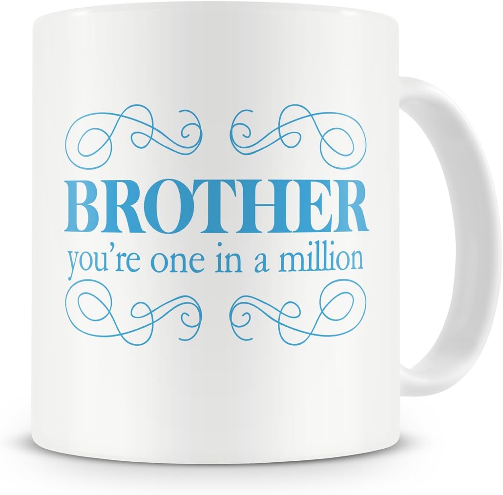 "Brother, You're One In A Million" - Brother Mug - Birthday Mug Gift / Present For Big Or Small/Little Brother - 20th/30th/40th/50th/60th/70th/80th - Coffee / Tea Mug For Home or Work/Office From Sister / Sibling (Blue)