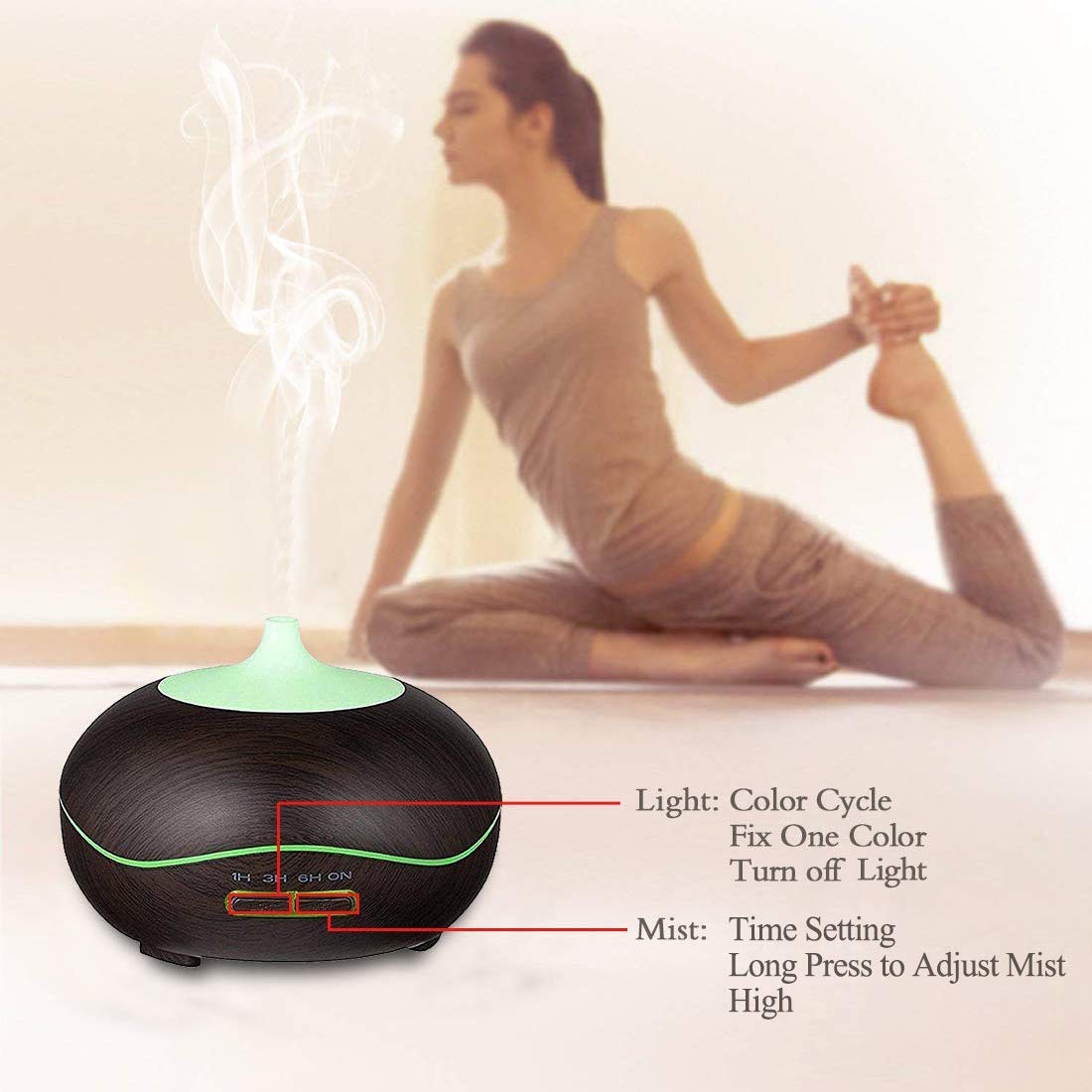 Aroma Essential Oil Diffuser 300ml for Aromatherapy with Adjustable Mist Modes Humidifiers with Auto Shut-Off, Changing Colored LED Lights for Home, Spa, Baby Room, Office(Black)