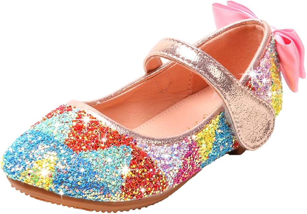 BaojunHT Girls Rainbow Sequin Princess Shoes Kids Bowknot Flat Soft