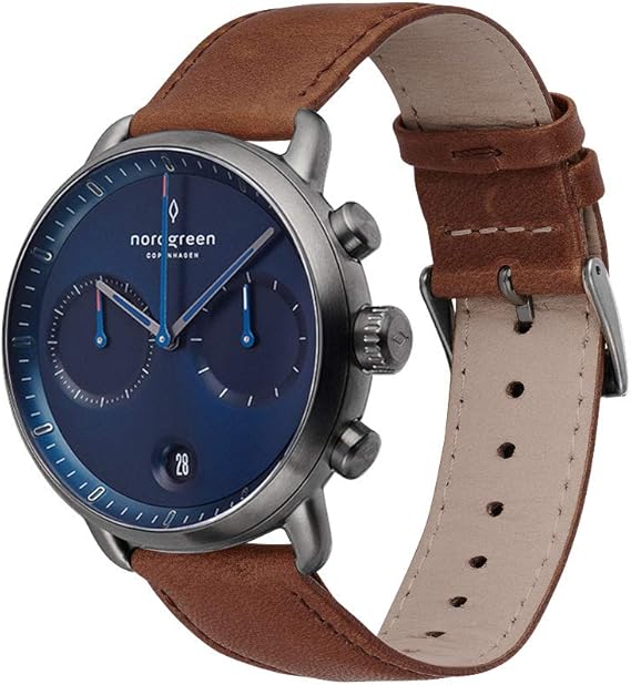 Amazon Nordgreen ノードグリーン Pioneer メンズのガンメタル の42mm クロノグラフ ネイビー ダイヤル ブラウン レザー 腕時計ベルト メンズ腕時計 腕時計 通販