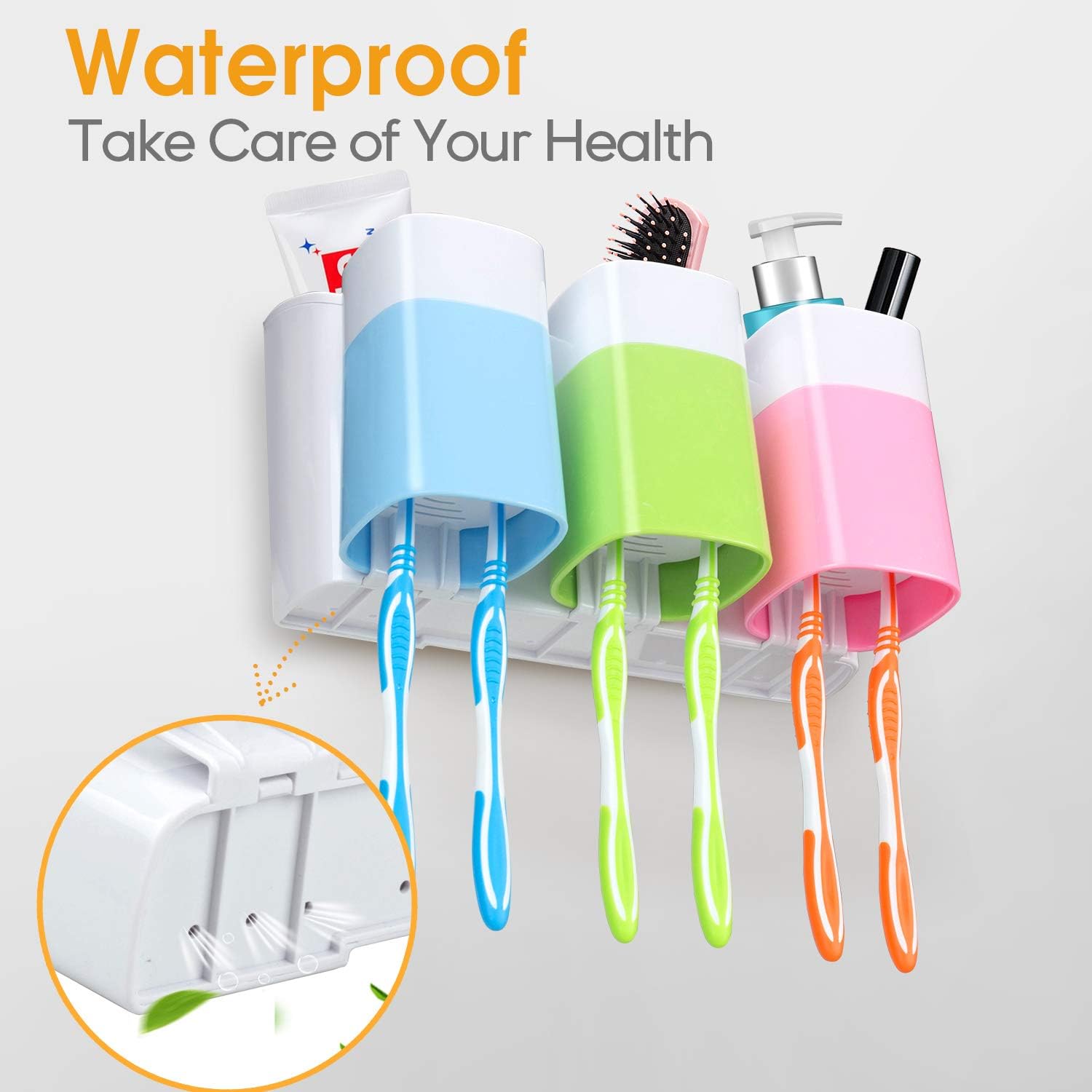iHave Toothbrush Holder Wall Mounted with Large Capacity, Easy Install, Durable, Kids Family Set Electric Toothbrush Holder for Bathroom (3Cups): Home & Kitchen