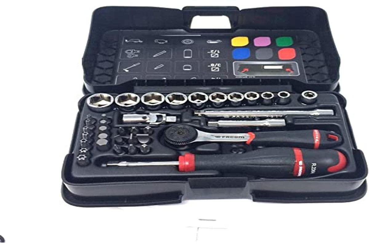 Facom R.161-6P6 Ratchet Set Plus 6-Sided Sockets, Multicoloured, 1/4", Set of 37 Pieces — image 1