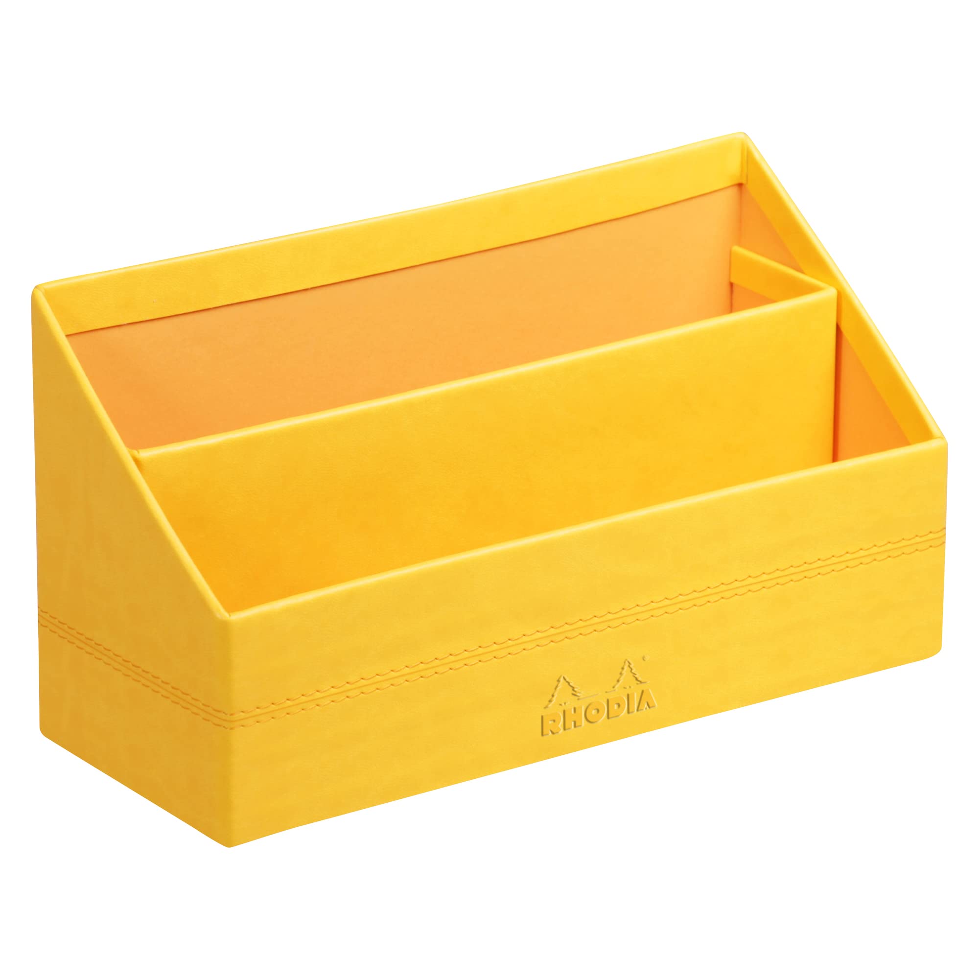 RHODIA 318946C - Daffodil Mail Holder - 25x10x14 cm - Orange Saddle Stitching - Faux Leather Exterior - Rhodiarama Home Office Collection - Office Organization & Designer Storage