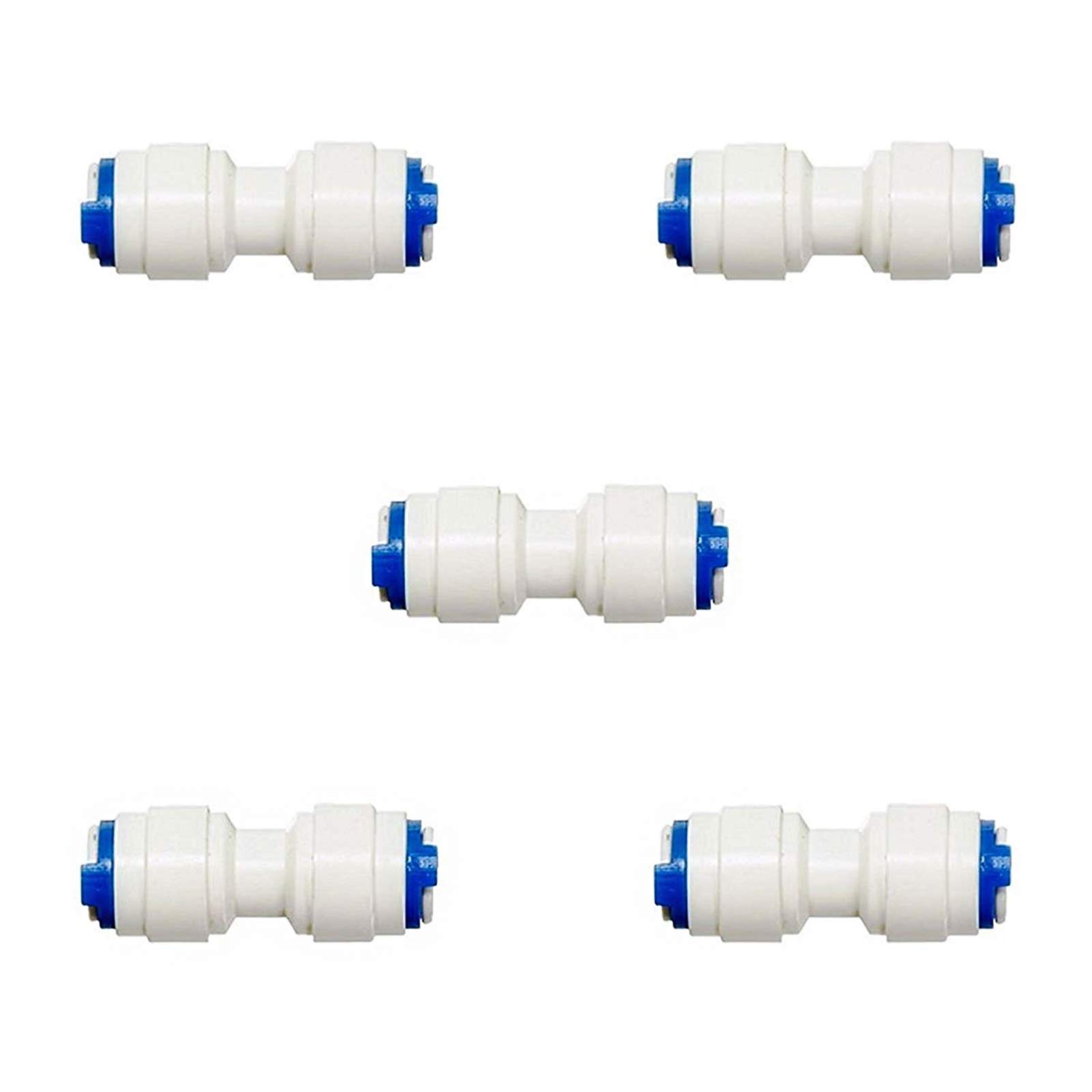 Vyair Equal Straight Union Connector 1/4" to 1/4" Push-Fit Tube O.D. (compatible replacement for John Guest Speedfit PI0408S, PP0408W, CI0408W) for Water Filter Dispensers and Reverse Osmosis (5)