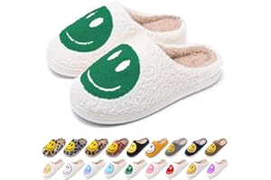AIMINUO Women's Men's Retro Preppy Happy Face Slippers Comfy Warm Plush Slip-On House Slipper for Winter Indoor Soft Cushion Non-slip Fluffy Slides Slippers