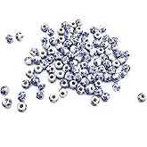 About 100Pcs 6mm Porcelain Beads for Jewelry Making Blue Flower Printed Ceramic Beads Ceramic Spacers for Handmade Jewelry Making Bracelets Necklace