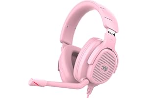 Jimonyer Gaming Headset for PC/PS4/PS5/Xbox One/Switch, Stereo Surround Sound Gaming Headphones with Noise Canceling Flexible Mic, Computer Headset with 3.5mm Jack & RGB Light(Pink)