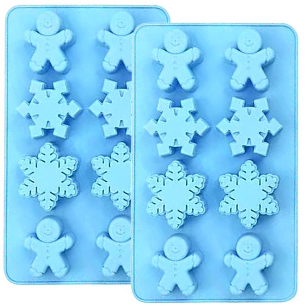 Christmas Silicone Moulds, BREEZO 2PCS Snowflake Snowmen Chocolate Moulds Soap Candy Cake Muffin Jelly Trays Baking Molds for Home Party Christmas Xmas Cake Decoration