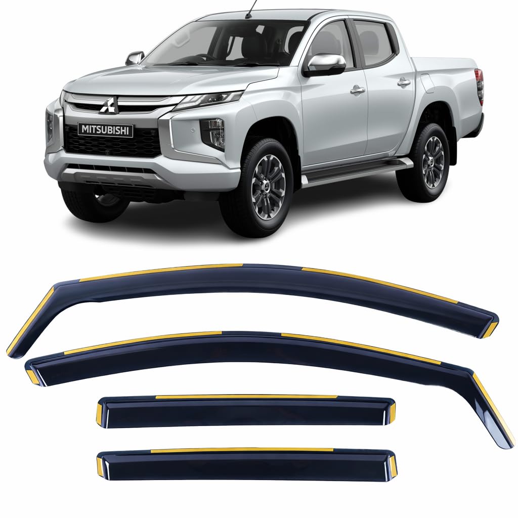 OEMM Set Of 4 Wind Deflectors For MITSUBISHI L200 TRITON & FIAT FULLBACK 2015 2016 2017 2018 2019 2020 2021 2022 2023 In-Channel Acrylic Side Window Visors-Smoke Tinted Sun & Rain Guards Reflectors.