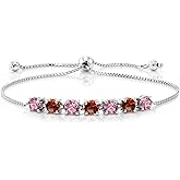 Gem Stone King 2.94 Ct Round Pink Lab Grown Diamond Red Garnet 925 Sterling Silver Bracelet For Women
