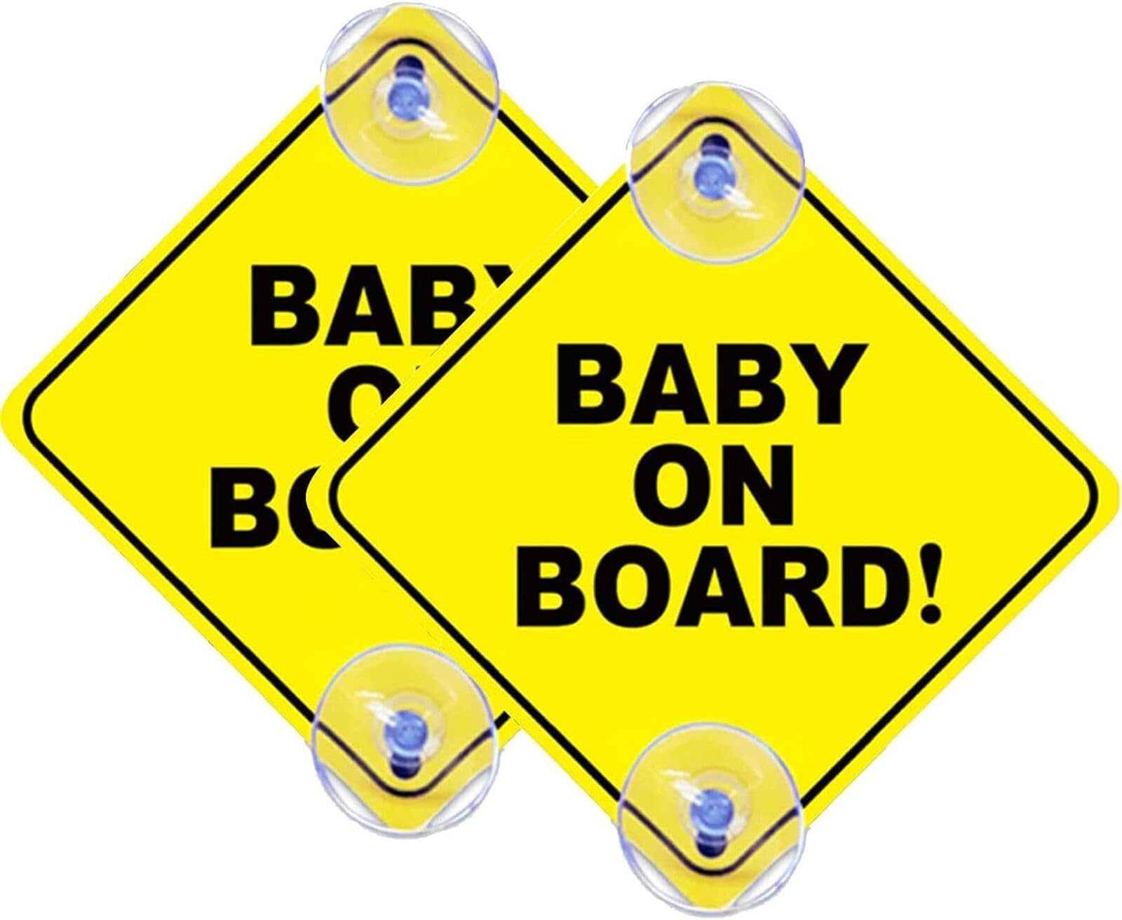 2 Pcs Baby On Board Sign, Child on Board Car Sign, Equipped with 4 Suction Cups, Reusable Durable Car Baby Stickers