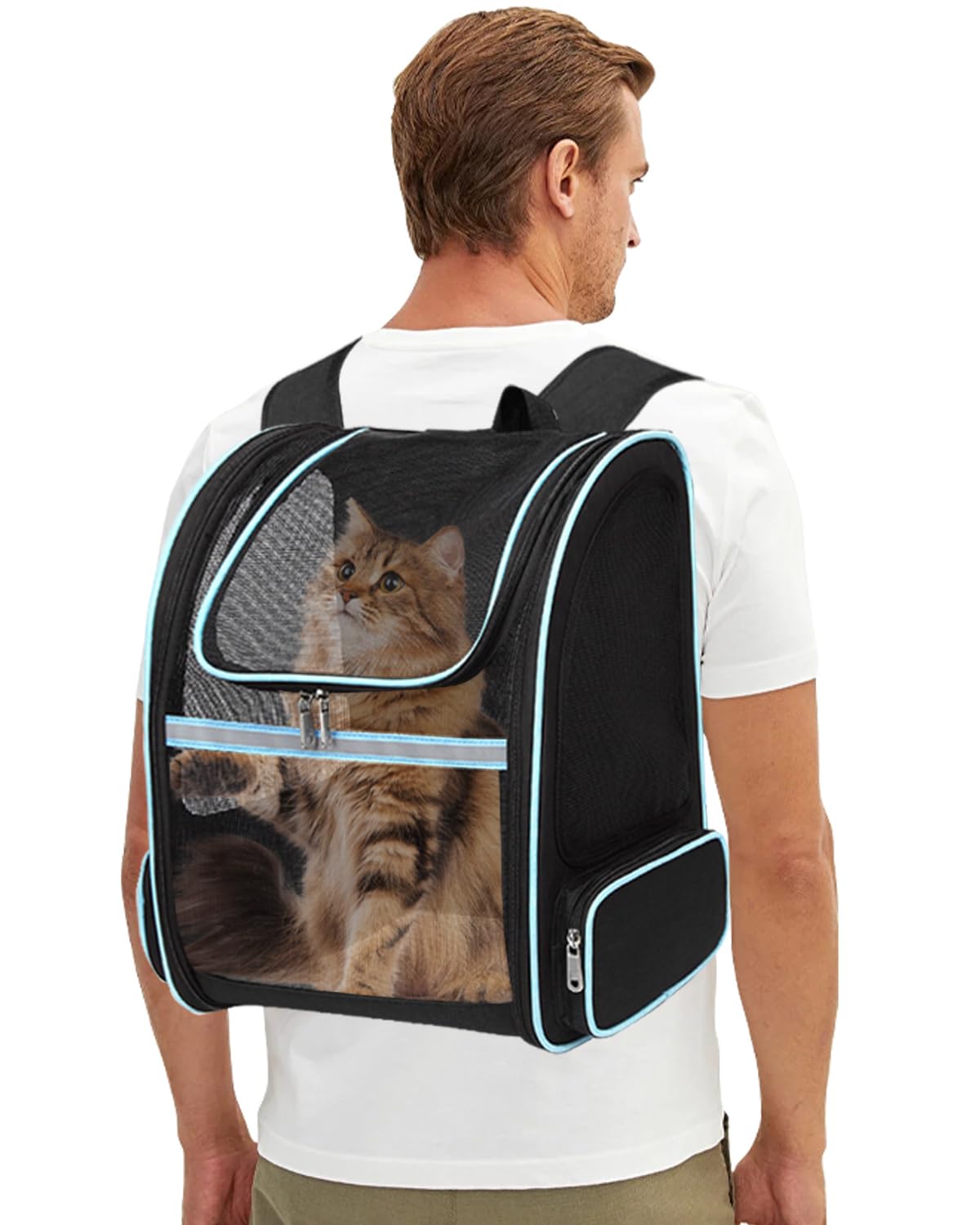 PETCUTE Cat Carrier Dog Backpack Expandable Pet Carrier Backpack Portable dog body carrier Breathable Cat Rucksack Mesh Window Reflective Strips Design For Carrying Puppy Dogs Cats Up to 3,5KG