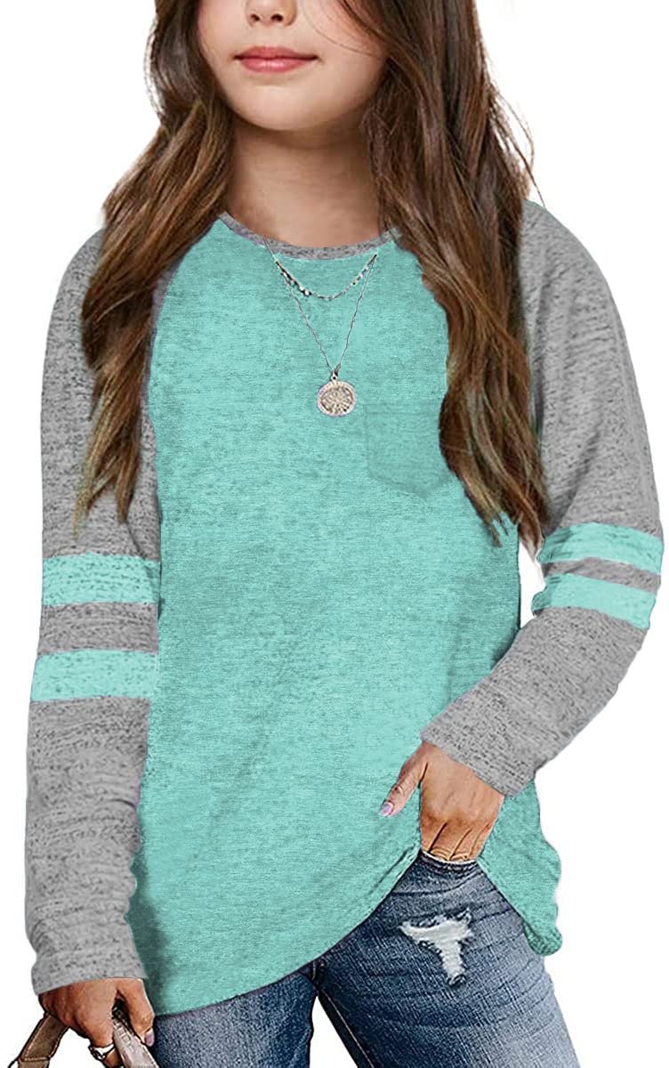 Photo 1 of Girls Long Sleeve Shirts Size 10-12 Casual Raglan Tops Light Green 10-11