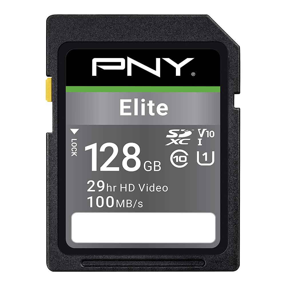 Photo 1 of PNY 128GB Elite Class 10 U1 V10 SDXC Flash Memory Card - 100MB/s, Class 10, U1, V10, Full HD, UHS-I, Full Size SD (Pack of 1)