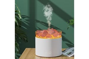 Essential Oil Humidifier with 7 Colors - Silent Operation, Flame Effect, Auto Safety Off, 160mL Travel Size, With Saltstone -