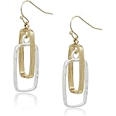 POMINA Lightweight Geometric Gold Silver Two Tone Hammered Dangle Drop Earrings Linked Circle Rectangle Oval Trendy Fashion Dangling Earrings for Women