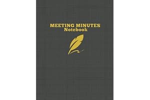 Meeting Minutes Notebook: Meeting Notebook for Recording Minutes A4 with Detailed Meeting Information Including Agenda Objectives and Action Items ... | Professional Black Cover with Feather Pen