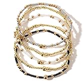 Ustome Boho Gold Plated Stackable Ball Seed Beaded Bracelets Set for Women, Handmade Colorful Glass Pearl Stretch Accessories Jewelry, Summer Beach Daily Wear Holiday Friendship Gift
