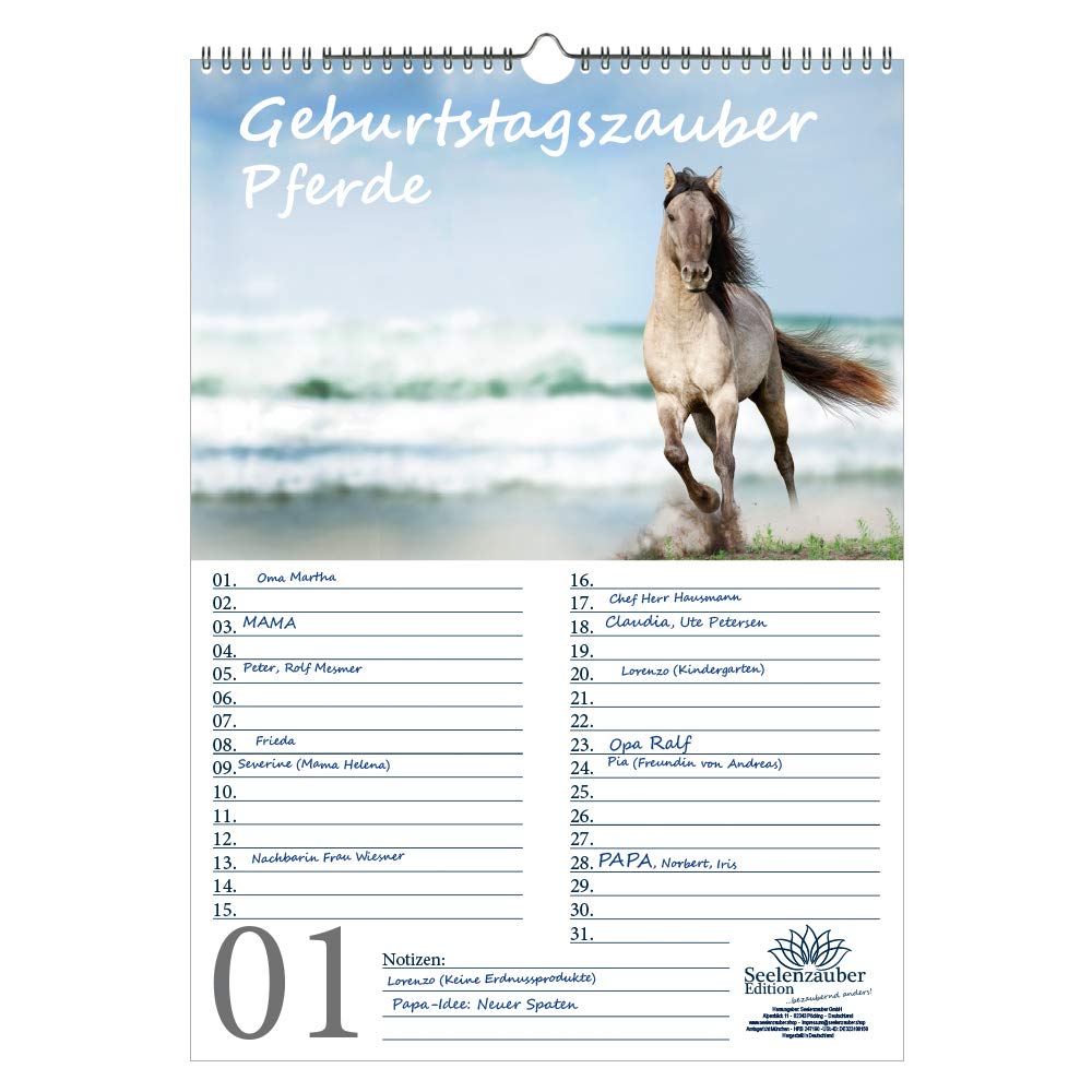 Birthday Planner Birthday Calendar Horse Magic DIN A3 Calendar Horses and Foal - Soul Magic